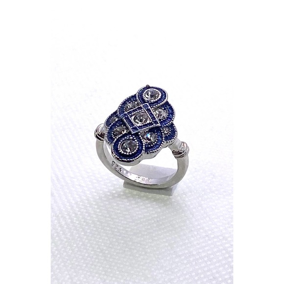 Size 7 Imitation Silver Blue Sapphire Cubic Zirconia CZ Cluster Ring - Picture 8 of 10